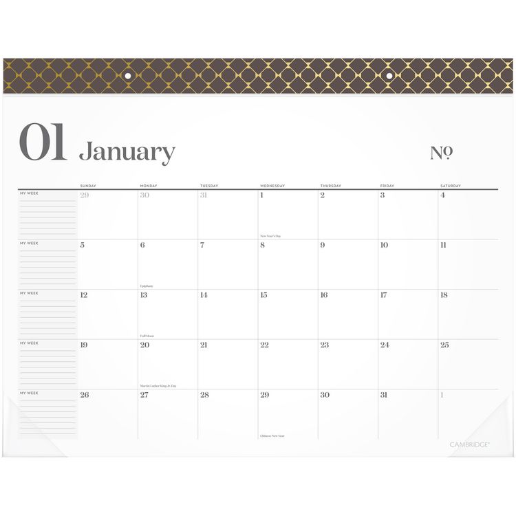 Cambridge WorkStyle Monthly Desk Pad Calendar, 21.75 x 17, White Sheets, Brown/Gold Headband, Clear Corners, 12-Month (Jan-Dec): 2025 (AAG160670404)