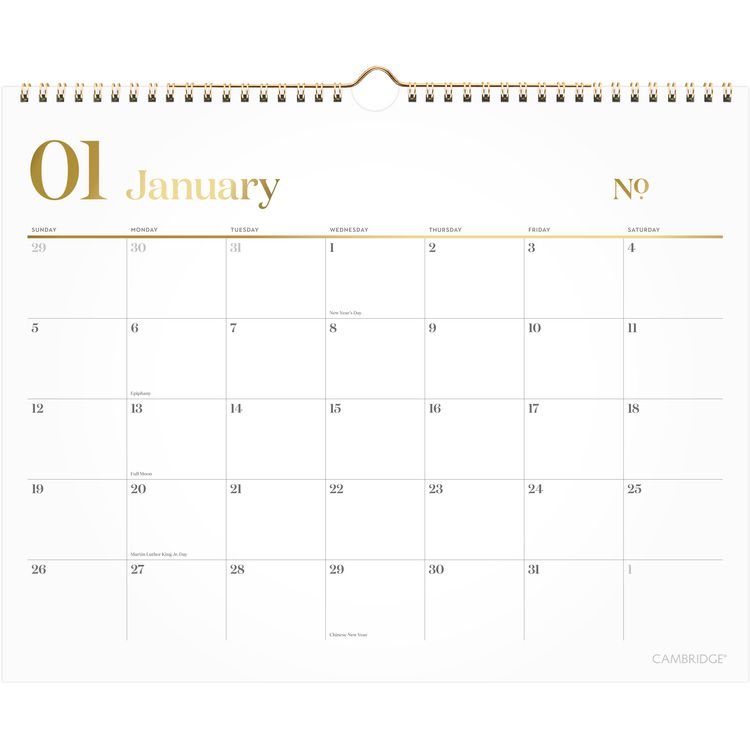 Cambridge WorkStyle Monthly Wall Calendar, 15 x 12, White/Gold Sheets, 12-Month (Jan to Dec): 2025 (AAG1606707)
