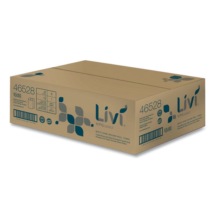 Livi VPG Select Hard Wound Roll Towel, 1-Ply, 8" x 1,000 ft, White, 6 Rolls/Carton (SOL46528)