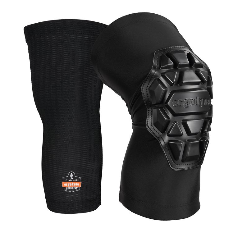 ergodyne ProFlex 550 Padded Knee Sleeves with 3-Layer Foam Cap, Slip-On, X-Large+, Black, Pair (EGO18553)
