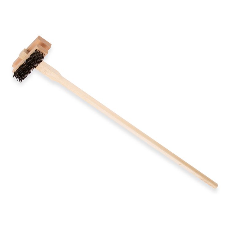 Carlisle Sparta Broiler Master Grill Brush and Scraper with Handle, Metal Bristles, 48" Natural Wood Handle (CFS4029400)