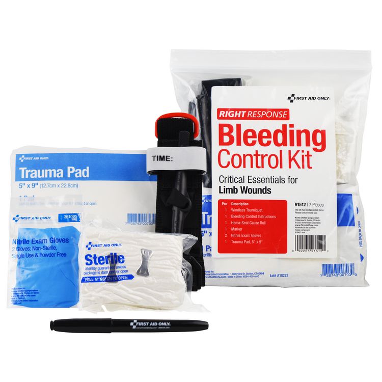 First Aid Only Critical Essentials Bleeding Control Kit for Limb Wounds, 8 Pieces, Plastic Bag (FAO91512)