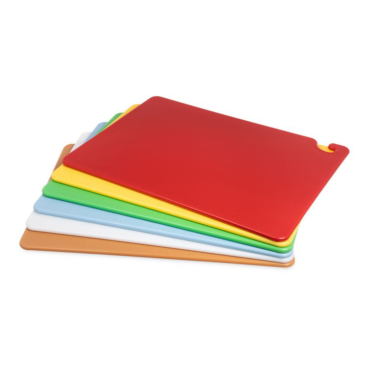 San Jamar Cut-N-Carry Color Cutting Board with Molded-In Ruler, Assorted Colors, 6/Pack (SJMCB1824KC)
