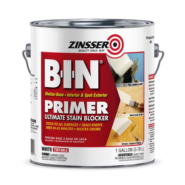 Zinsser BIN Shellac-Base Interior and Spot Exterior Primer, Flat White, 1 gal Bucket/Pail, 2/Carton (RST320991CT)