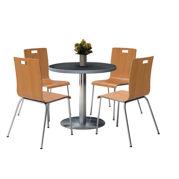 KFI Studios Pedestal Table with Four Natural Jive Series Chairs, Round, 36" Dia x 29h, Graphite Nebula (KFI810389025019)