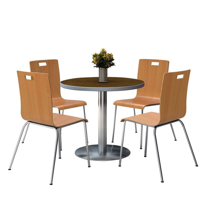 KFI Studios Pedestal Table with Four Natural Jive Series Chairs, Round, 36" Dia x 29h, Walnut (KFI810389025071)