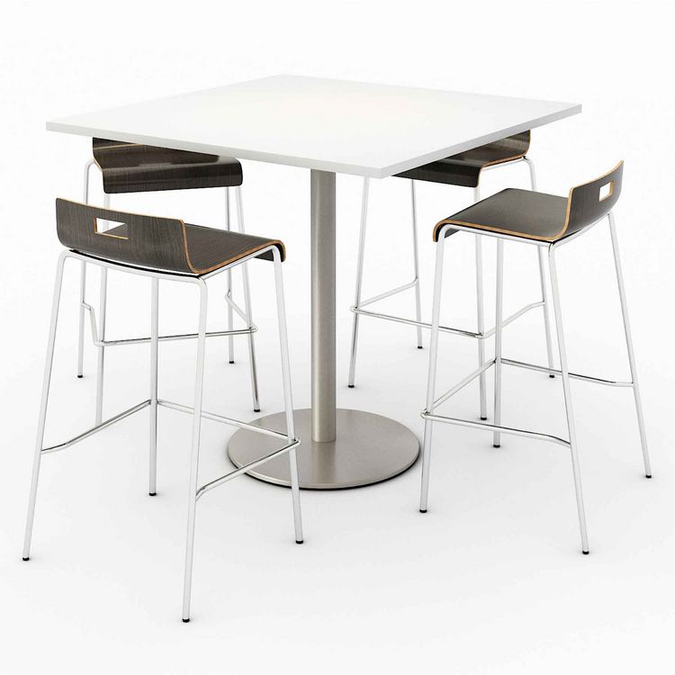 KFI Studios Pedestal Bistro Table with Four Espresso Jive Series Barstools, Square, 36 x 36 x 41, Designer White (KFI811774039901)