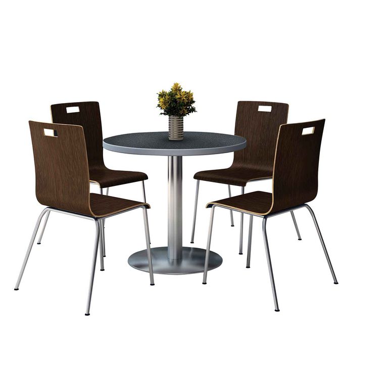KFI Studios Pedestal Table with Four Espresso Jive Series Chairs, Round, 36" Dia x 29h, Graphite Nebula (KFI810389025002)