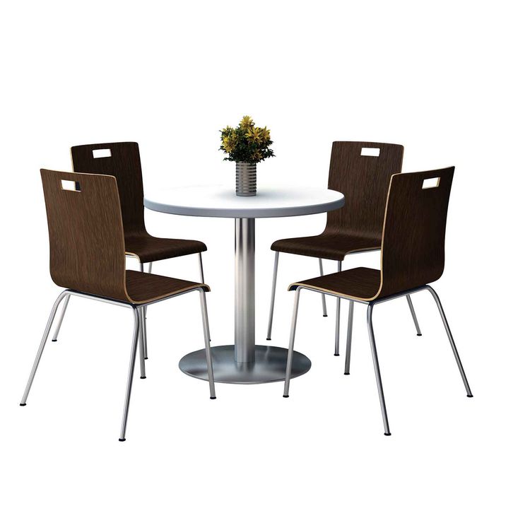 KFI Studios Pedestal Table with Four Espresso Jive Series Chairs, Round, 36" Dia x 29h, Crisp Linen (KFI810389024944)