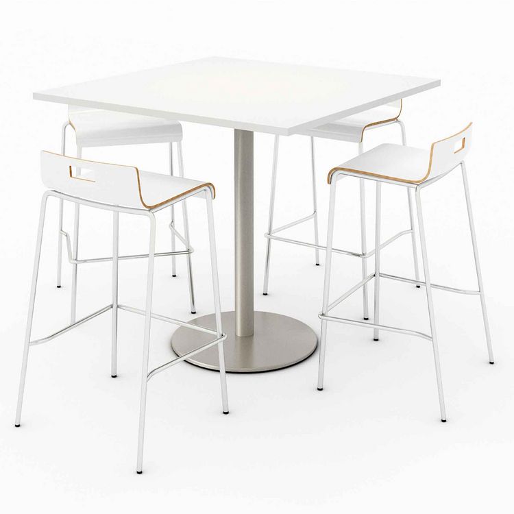 KFI Studios Pedestal Bistro Table with Four White Jive Series Barstools, Square, 36 x 36 x 41, Designer White (KFI811774039918)