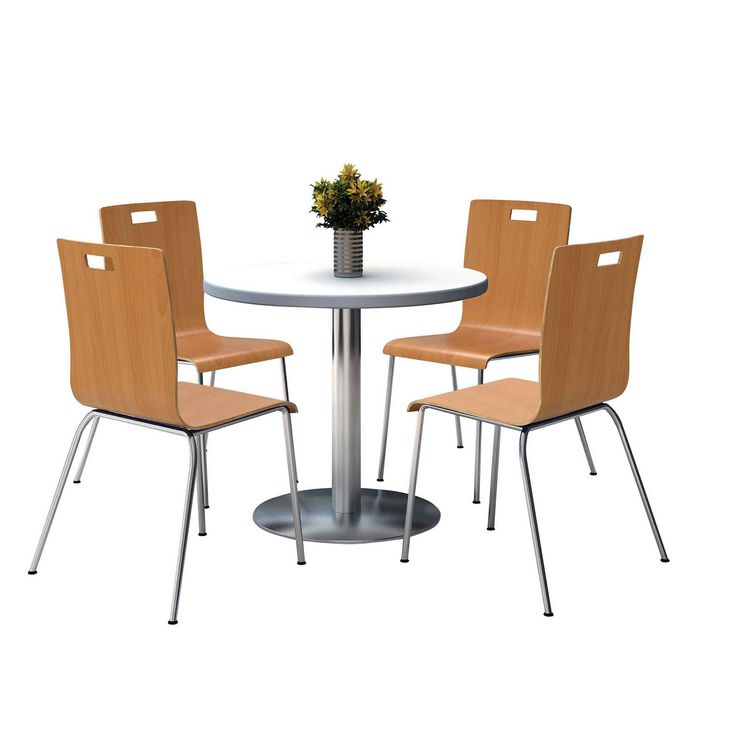 KFI Studios Pedestal Table with Four Natural Jive Series Chairs, Round, 36" Dia x 29h, Crisp Linen (KFI810389024951)