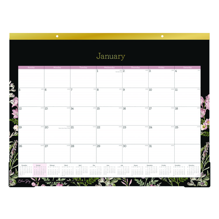 Blue Sky Neveah Monthly Desk Pad Calendar, Floral Artwork, 22" x 17", White/Black/Pink Sheets, Gold Headband, 12-Month (Jan-Dec): 2026 (BLS148629)