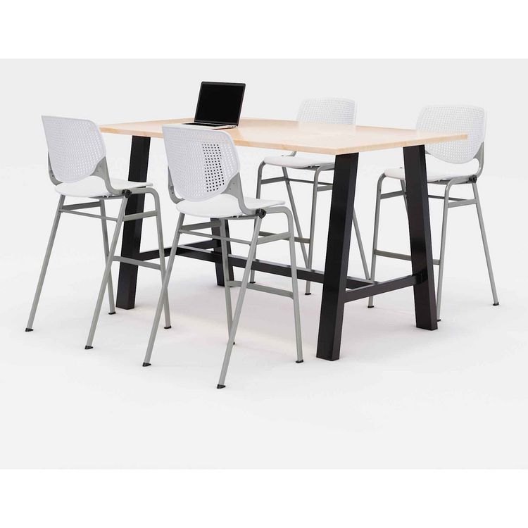 KFI Studios Midtown Bistro Dining Table with Four White Kool Barstools, 36 x 72 x 41, Kensington Maple (KFI840031900753)