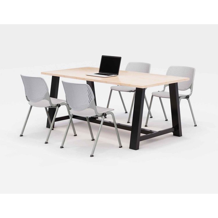 KFI Studios Midtown Dining Table with Four Light Gray Kool Series Chairs, 36 x 72 x 30, Kensington Maple (KFI840031900487)