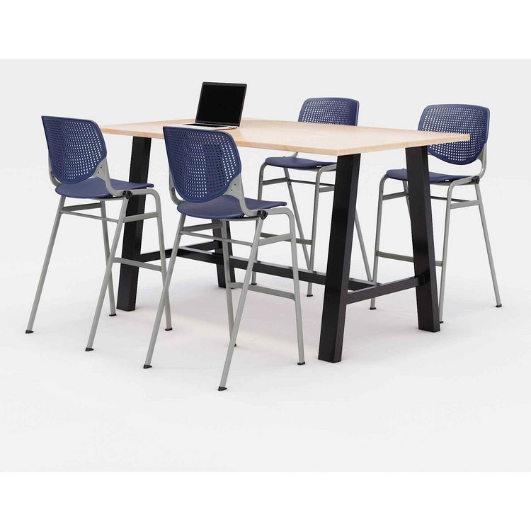 KFI Studios Midtown Bistro Dining Table with Four Navy Kool Barstools, 36 x 72 x 41, Kensington Maple (KFI840031900739)
