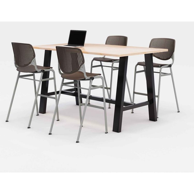 KFI Studios Midtown Bistro Dining Table with Four Brownstone Kool Barstools, 36 x 72 x 41, Kensington Maple (KFI840031900807)
