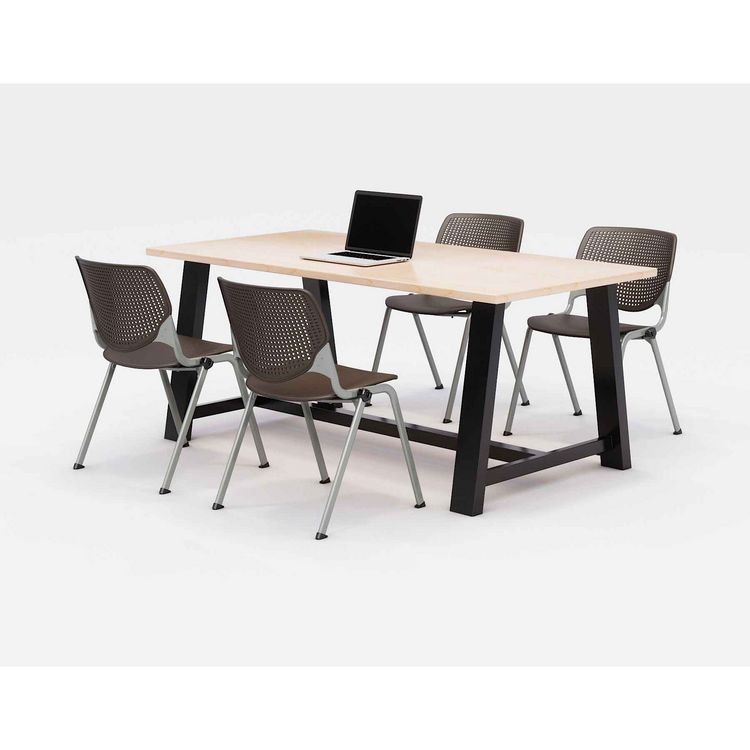 KFI Studios Midtown Dining Table with Four Brownstone Kool Series Chairs, 36 x 72 x 30, Kensington Maple (KFI840031900500)