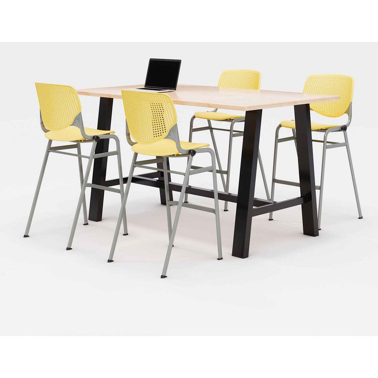 KFI Studios Midtown Bistro Dining Table with Four Yellow Kool Barstools, 36 x 72 x 41, Kensington Maple (KFI840031900777)