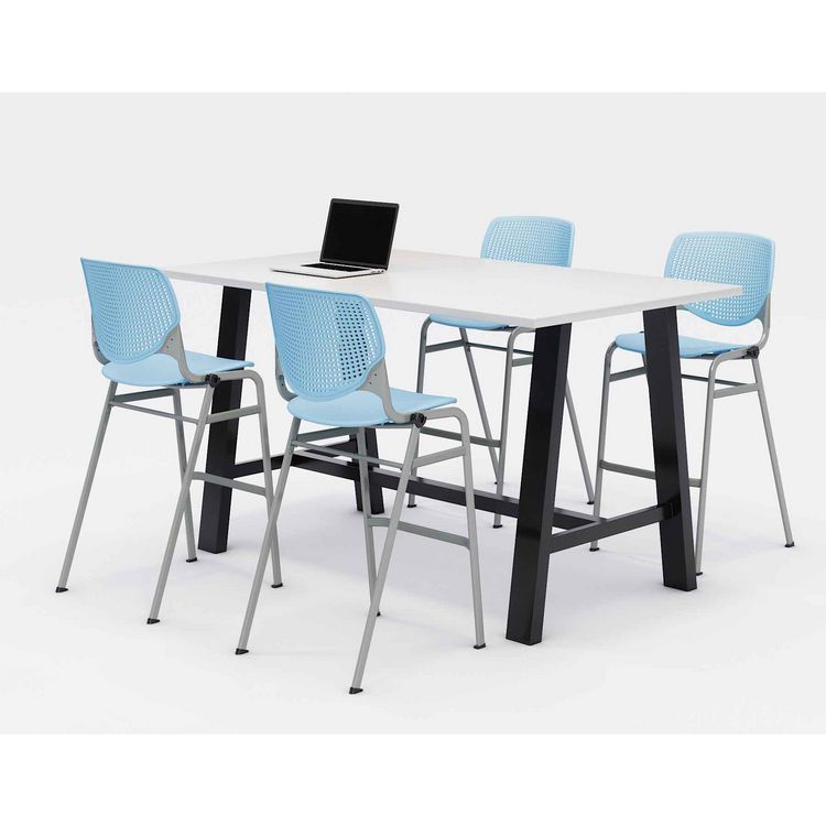 KFI Studios Midtown Bistro Dining Table with Four Sky Blue Kool Barstools, 36 x 72 x 41, Designer White (KFI840031900630)