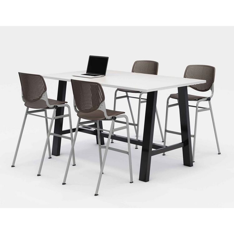 KFI Studios Midtown Bistro Dining Table with Four Brownstone Kool Barstools, 36 x 72 x 41, Designer White (KFI840031900616)
