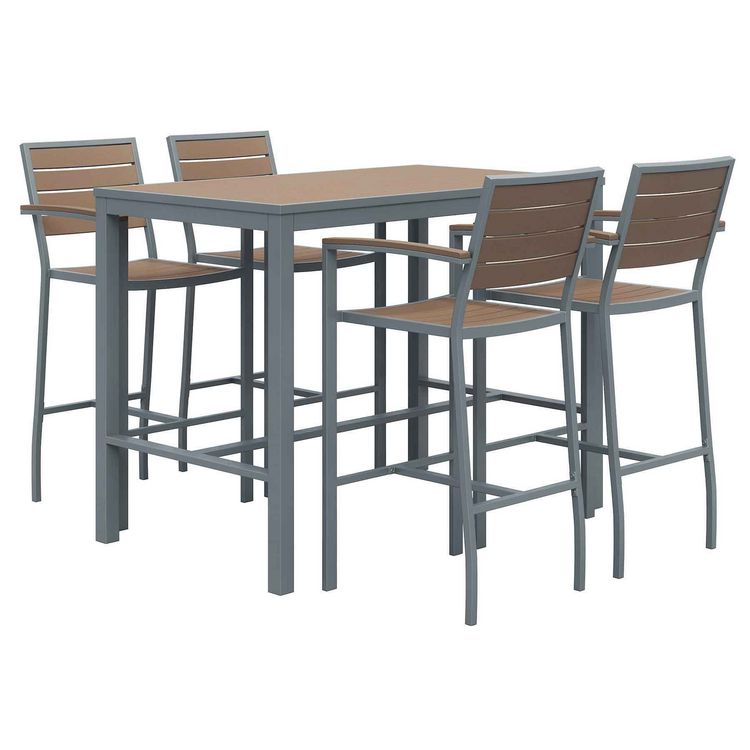 KFI Studios Eveleen Outdoor Bistro Patio Table with Four Mocha Powder-Coated Polymer Barstools, 32 x 55, Mocha (KFI840031925190)