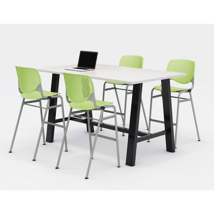KFI Studios Midtown Bistro Dining Table with Four Lime Green Kool Barstools, 36 x 72 x 41, Designer White (KFI840031900609)