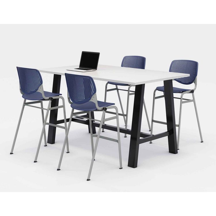 KFI Studios Midtown Bistro Dining Table with Four Navy Kool Barstools, 36 x 72 x 41, Designer White (KFI840031900548)