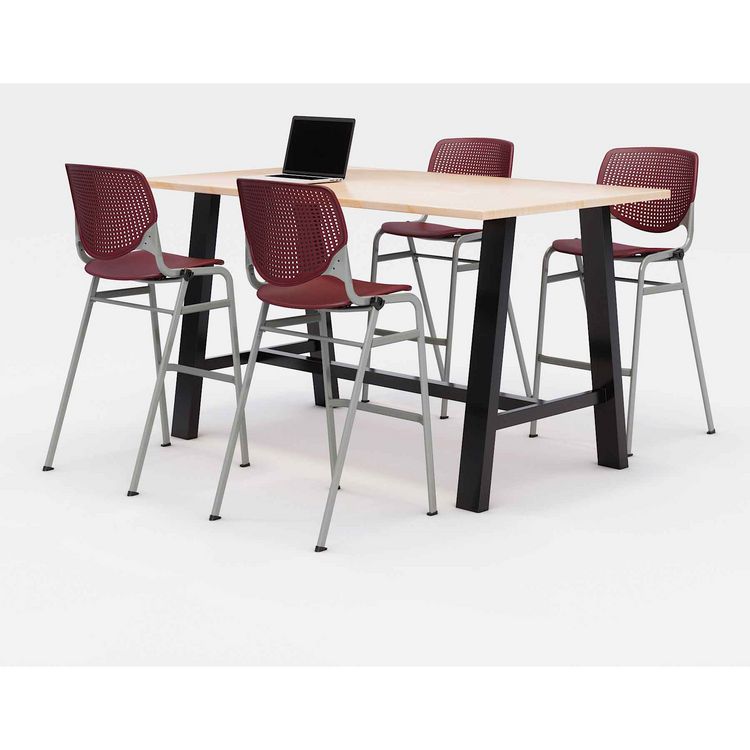 KFI Studios Midtown Bistro Dining Table with Four Burgundy Kool Barstools, 36 x 72 x 41, Kensington Maple (KFI840031900746)