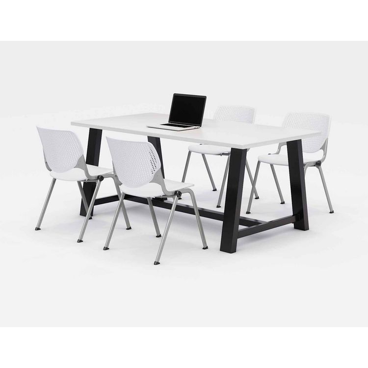 KFI Studios Midtown Dining Table with Four White Kool Series Chairs, 36 x 72 x 30, Designer White (KFI840031900265)