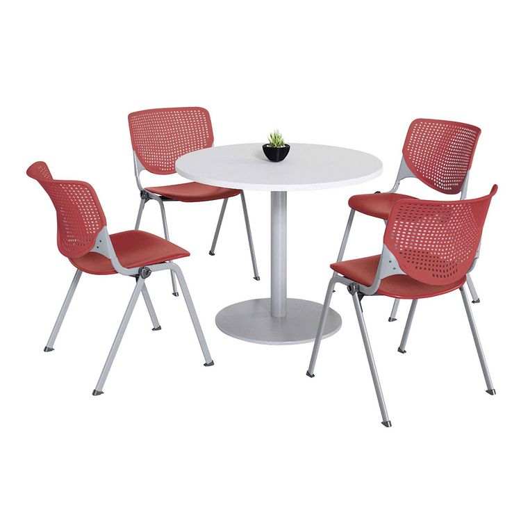 KFI Studios Pedestal Table with Four Coral Kool Series Chairs, Round, 36" Dia x 29h, Designer White (KFI811774036764)