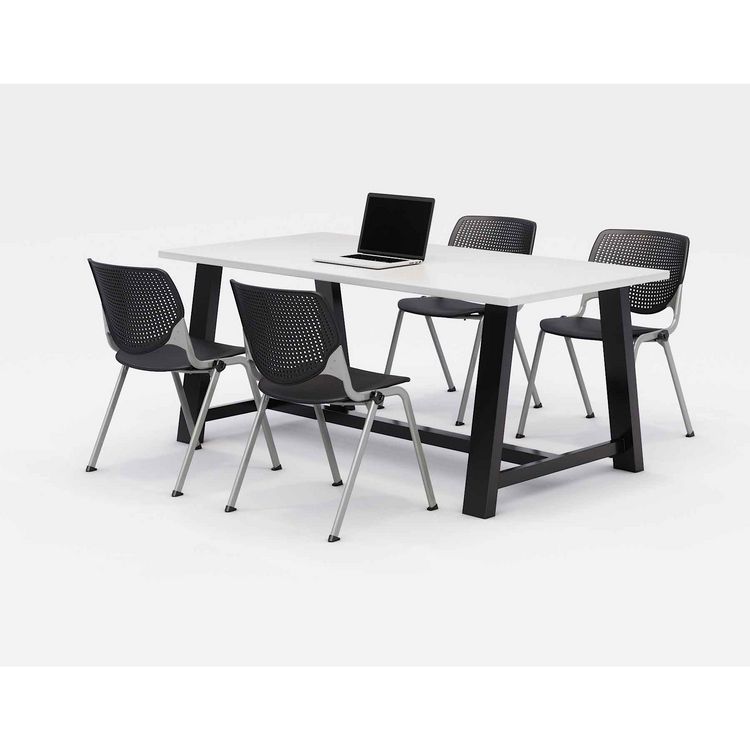 KFI Studios Midtown Dining Table with Four Black Kool Series Chairs, 36 x 72 x 30, Designer White (KFI840031900272)
