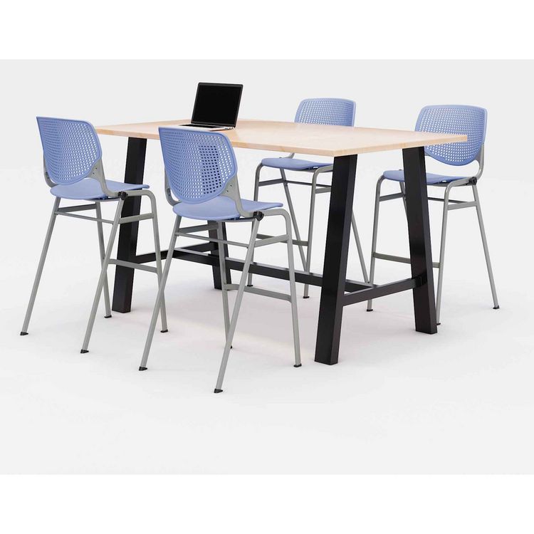 KFI Studios Midtown Bistro Dining Table with Four Periwinkle Kool Barstools, 36 x 72 x 41, Kensington Maple (KFI840031900814)