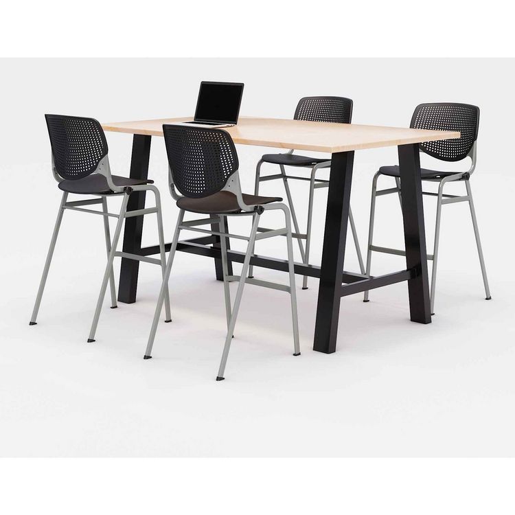 KFI Studios Midtown Bistro Dining Table with Four Black Kool Barstools, 36 x 72 x 41, Kensington Maple (KFI840031900760)