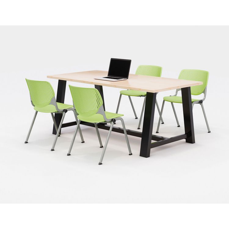 KFI Studios Midtown Dining Table with Four Lime Green Kool Series Chairs, 36 x 72 x 30, Kensington Maple (KFI840031900494)