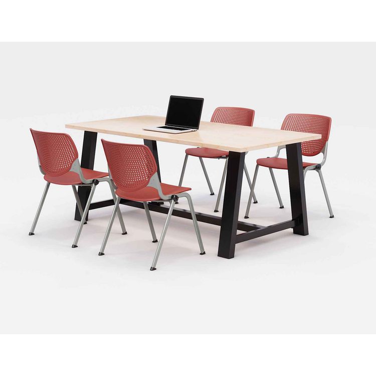 KFI Studios Midtown Dining Table with Four Coral Kool Series Chairs, 36 x 72 x 30, Kensington Maple (KFI840031900531)