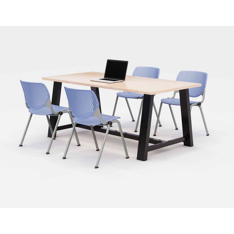 KFI Studios Midtown Dining Table with Four Periwinkle Kool Series Chairs, 36 x 72 x 30, Kensington Maple (KFI840031900517)