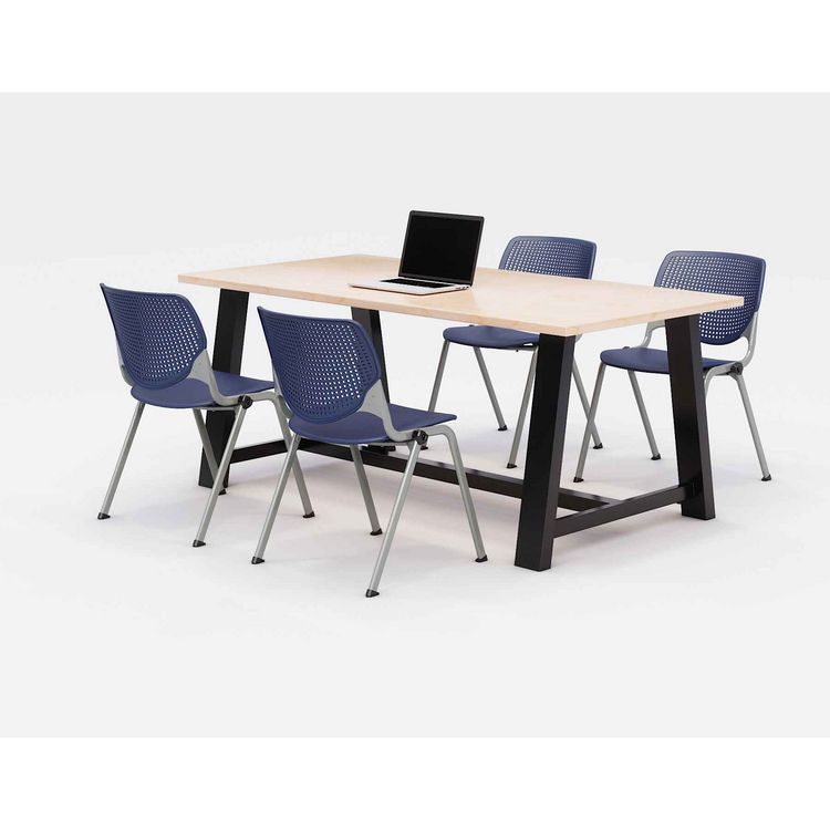 KFI Studios Midtown Dining Table with Four Navy Kool Series Chairs, 36 x 72 x 30, Kensington Maple (KFI840031900432)