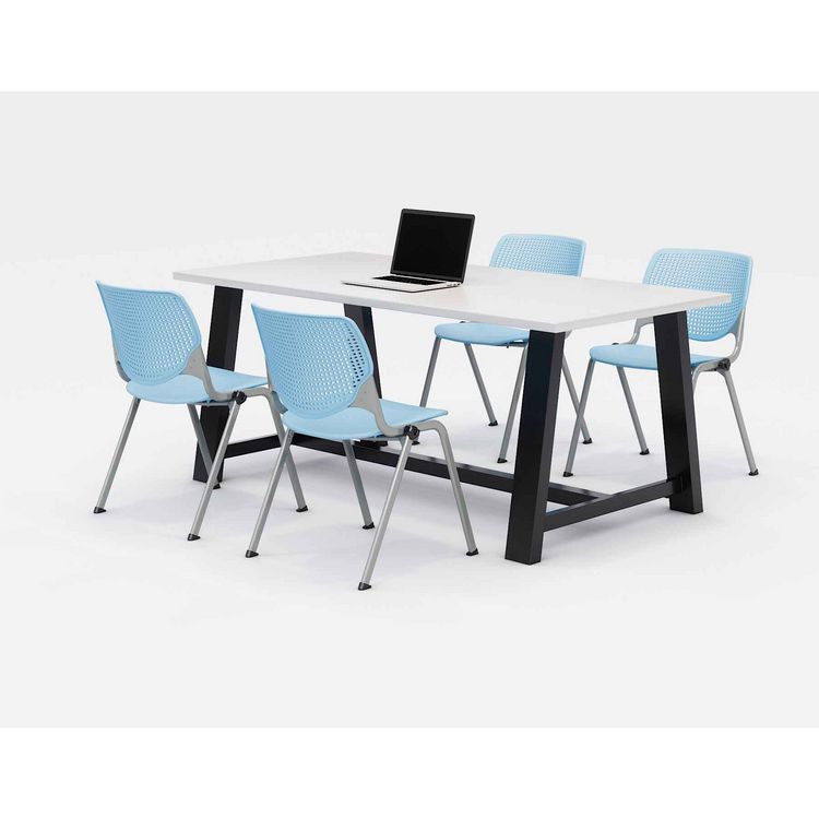 KFI Studios Midtown Dining Table with Four Sky Blue Kool Series Chairs, 36 x 72 x 30, Designer White (KFI840031900333)