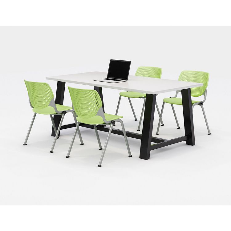 KFI Studios Midtown Dining Table with Four Lime Green Kool Series Chairs, 36 x 72 x 30, Designer White (KFI840031900302)