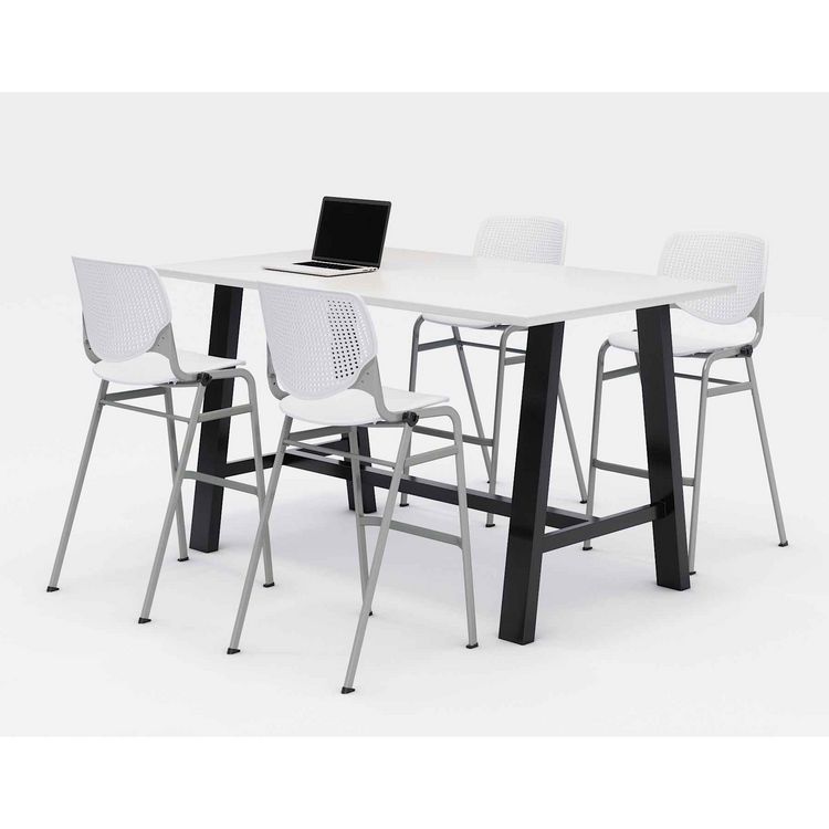 KFI Studios Midtown Bistro Dining Table with Four White Kool Barstools, 36 x 72 x 41, Designer White (KFI840031900562)
