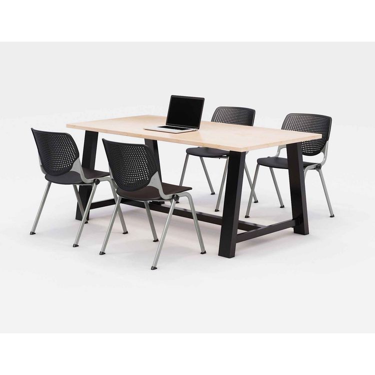 KFI Studios Midtown Dining Table with Four Black Kool Series Chairs, 36 x 72 x 30, Kensington Maple (KFI840031900463)