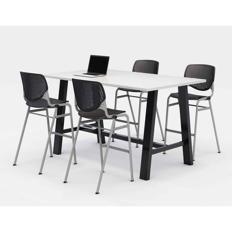 KFI Studios Midtown Bistro Dining Table with Four Black Kool Barstools, 36 x 72 x 41, Designer White (KFI840031900579)