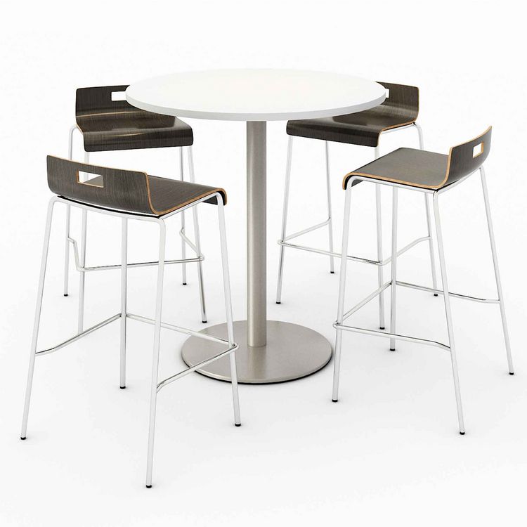 KFI Studios Pedestal Bistro Table with Four Espresso Jive Series Barstools, Round, 36" Dia x 41h, Designer White (KFI840031900111)