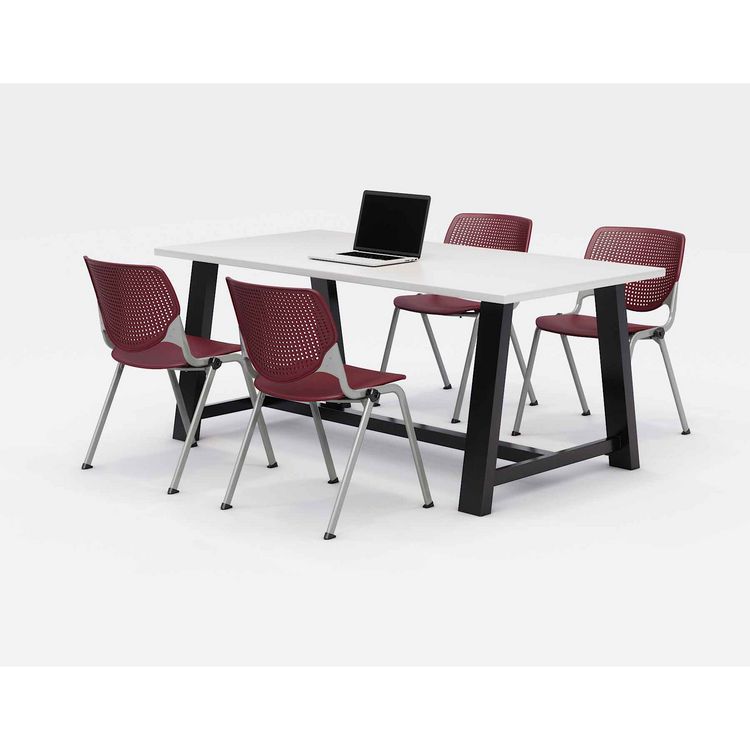 KFI Studios Midtown Dining Table with Four Burgundy Kool Series Chairs, 36 x 72 x 30, Designer White (KFI840031900258)