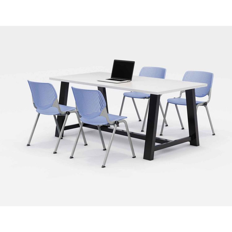 KFI Studios Midtown Dining Table with Four Periwinkle Kool Series Chairs, 36 x 72 x 30, Designer White (KFI840031900326)