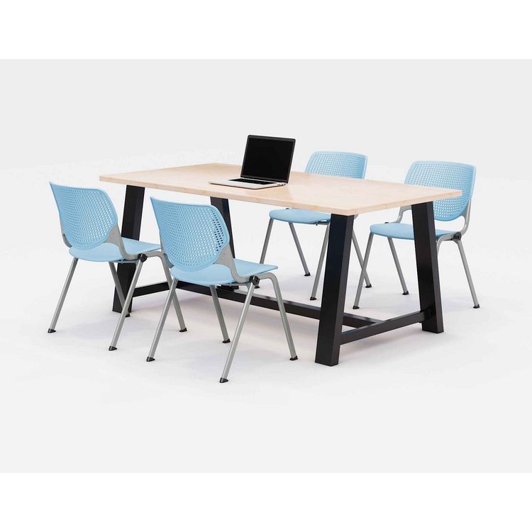 KFI Studios Midtown Dining Table with Four Sky Blue Kool Series Chairs, 36 x 72 x 30, Kensington Maple (KFI840031900524)