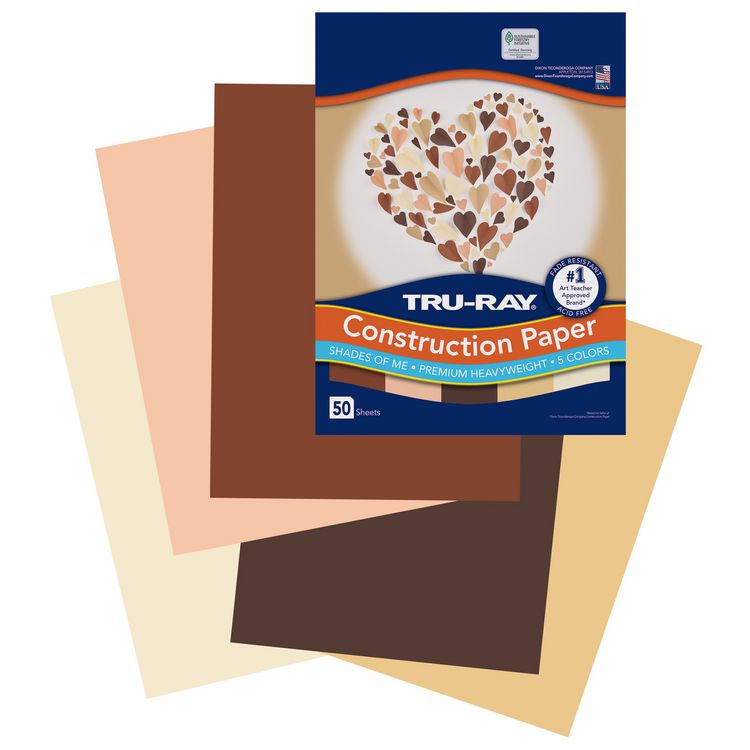 Pacon Tru-Ray Construction Paper, 70 lb Text Weight, 9 x 12, Assorted Skin Tone Colors, 50/Pack (PACP102949)