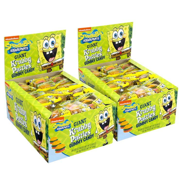 Nickelodeon SpongeBob Squarepants Giant Krabby Patties Gummy Candy, Fruity, 0.63 oz Packet, 36/Bag, 2/Carton (GRR60004072)