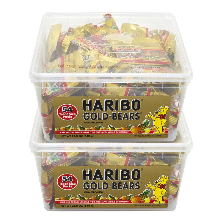 Haribo Goldbears Gummi Candy, Assorted Flavors, 0.4 oz Pouch, 54/Tub, 2 Tubs/Carton (GRR60004073)