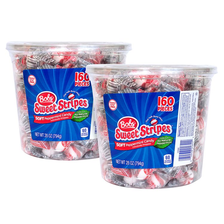 Ferrara Bobs Sweet Stripes Soft Candy, Peppermint, 0.18 oz Individually Wrapped, 160/Tub, 2 Tubs/Carton (GRR60004070)